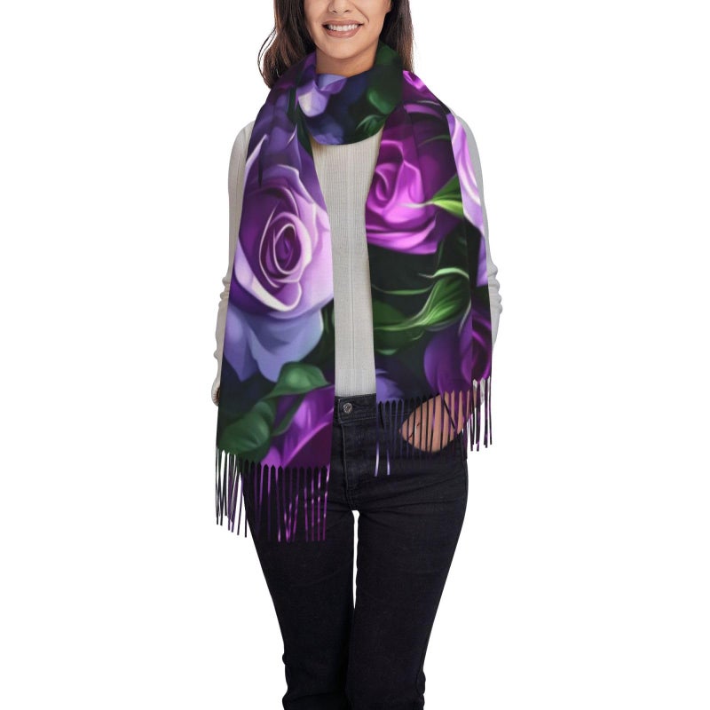 Black Oversize Pashmina Scarf Shawl Wrap Soft Warm Tassel Blanket One Size - Image 4
