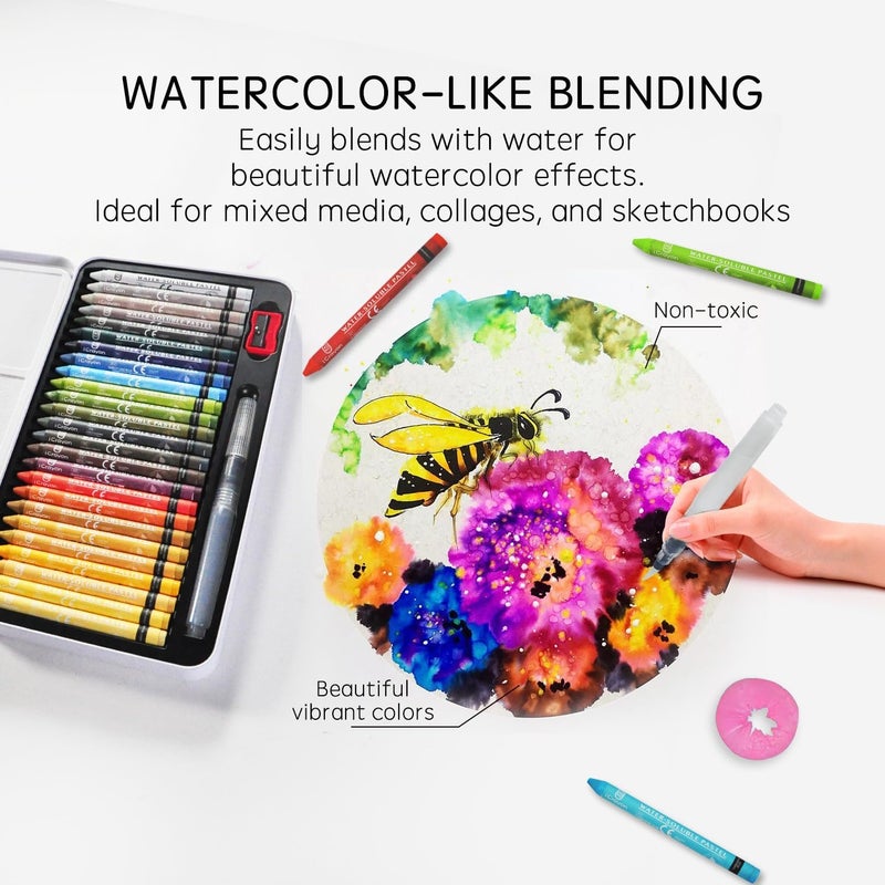 iCrayon 25 Colors Water Soluble Pastels, Watercolor Pastels Set for Beginners and Hobbyists, Includes Sharpener, Palette & Brush for Vibrant Art Creations (Europe) - Image 2