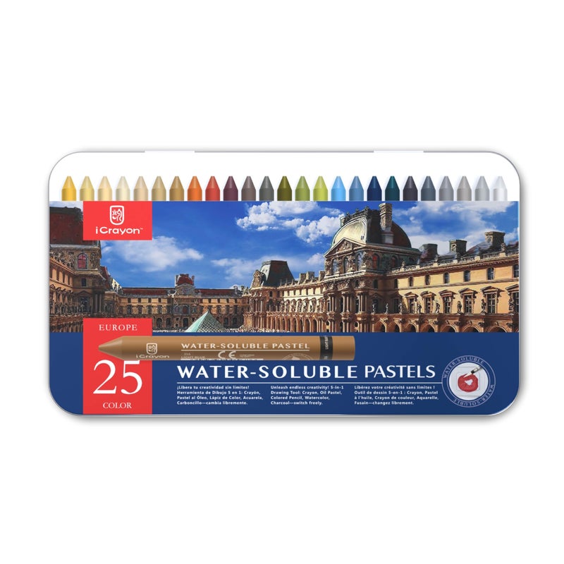 iCrayon 25 Colors Water Soluble Pastels, Watercolor Pastels Set for Beginners and Hobbyists, Includes Sharpener, Palette & Brush for Vibrant Art Creations (Europe) - Image 1