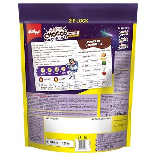 Kellogg's Chocos Moons & Stars, With Whole Grain, Source Of Fibre, High In Calcium & Protein, With 10 Essential Vitamins & Minerals, Breakfast Cereals, 1.15 /1.2 Kg Pack (Weight May Vary) - Image 3