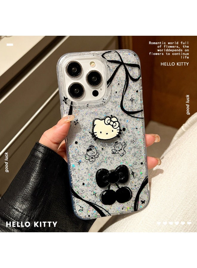 NIBEMINENT Sparkle Black Bow Protective TPU Case Cover For iPhone 17 Pro, Clear - Image 2