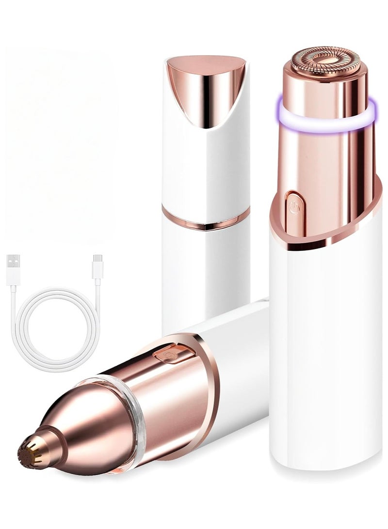JoyousSto 2 In1 Facial Hair Remover for Women, Painless Face Shaver, Mini Hair Remover, Electric Razor Shaver Portable Bikini Epilator for Lips, Chin, Armpit, Peach Fuzz,Neck, Cheek Etc,White - Image 1