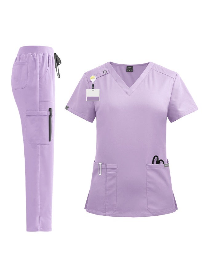 NIBEMINENT Nursing Scrubs Uniform Suit Short Sleeve V-neck Tops+Pants Sets Women Multicolor Pet Medical Workwear Nurse - Image 1
