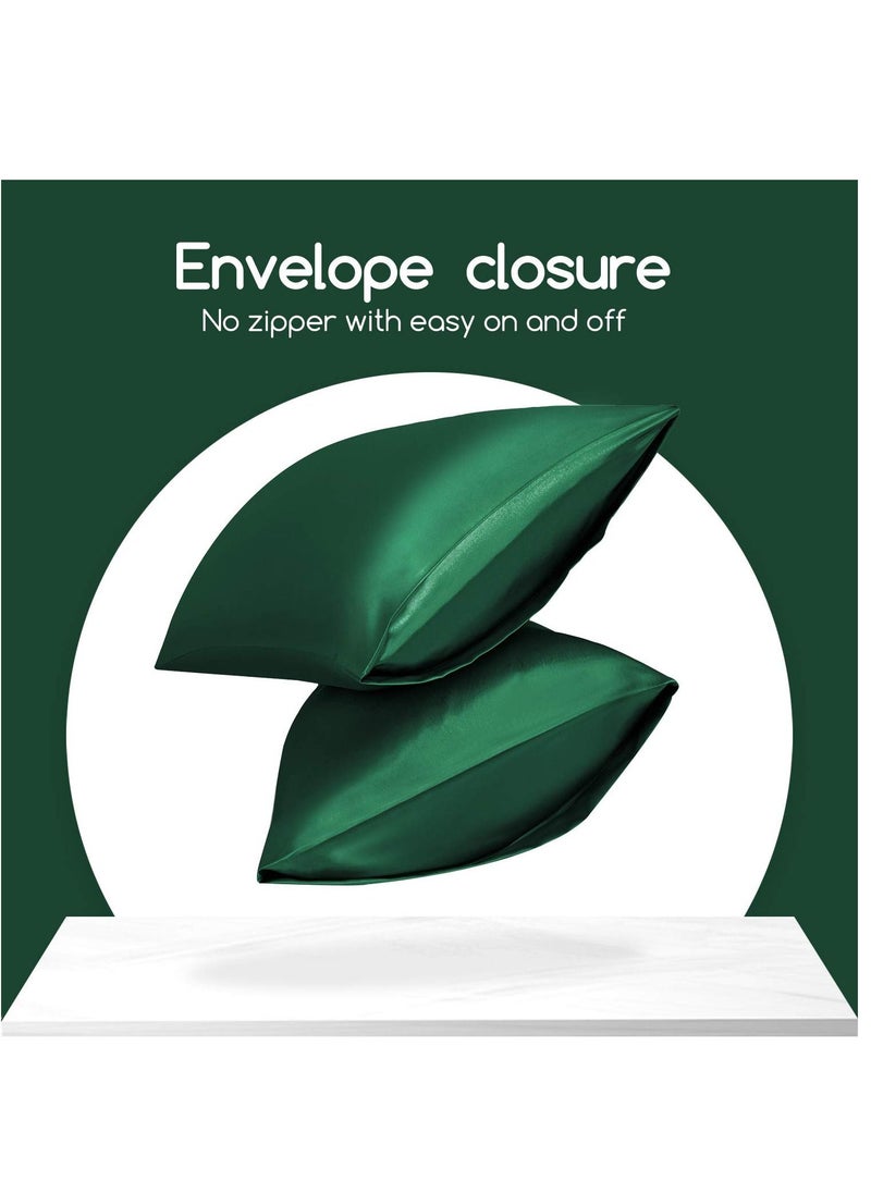 Arabest 2-Piece Simple Solid Colour Silk Satin Pillow Case with Envelope Closure for Hair and Skin Dark Green 51x76/51x102cm  - Image 3