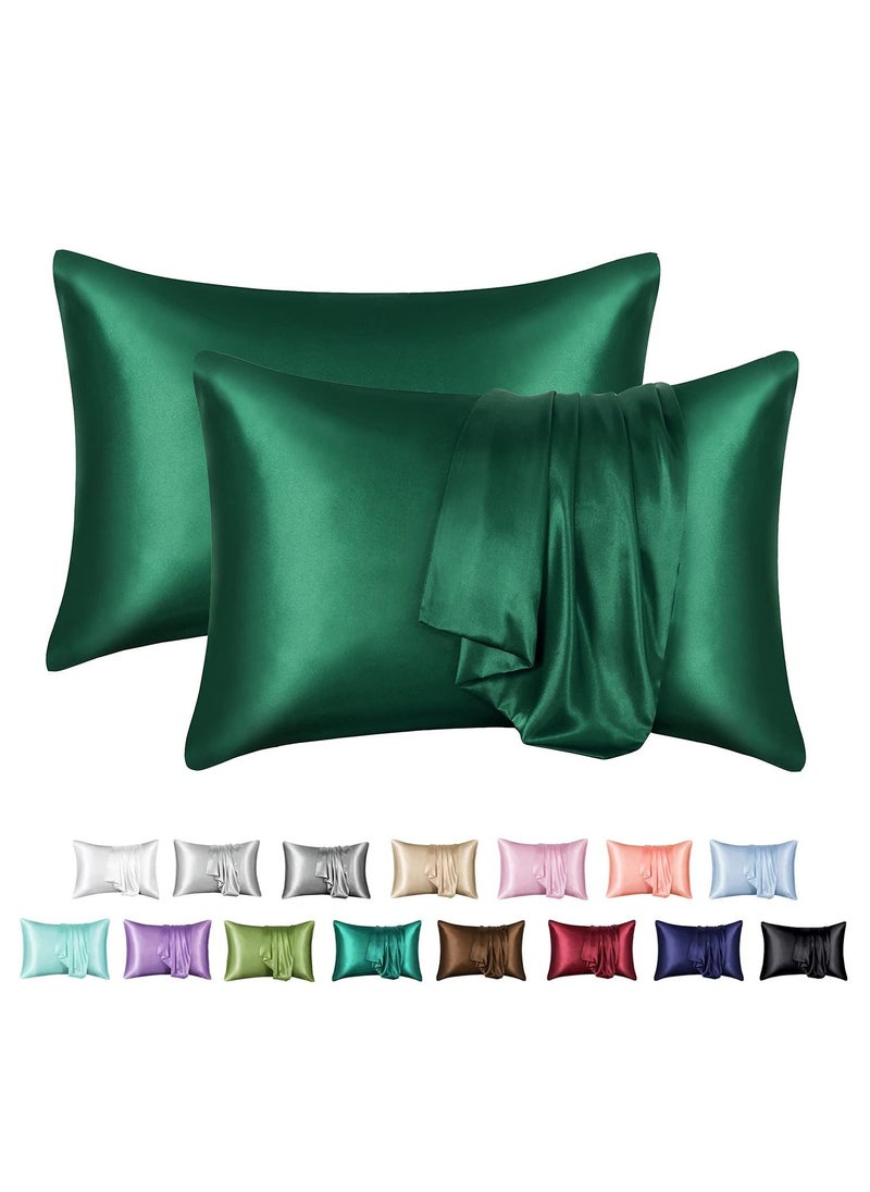 Arabest 2-Piece Simple Solid Colour Silk Satin Pillow Case with Envelope Closure for Hair and Skin Dark Green 51x76/51x102cm  - Image 1