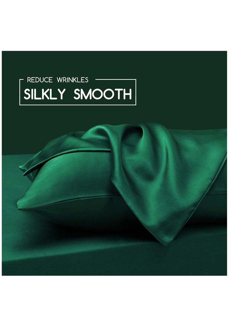 Arabest 2-Piece Simple Solid Colour Silk Satin Pillow Case with Envelope Closure for Hair and Skin Dark Green 51x76/51x102cm  - Image 4