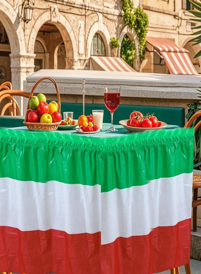 عبوتان من تنانير الطاولات باللون الأحمر والأبيض والأخضر، تنانير طاولات إيطالية لحفلات ذات طابع إيطالي، تنانير طاولات مكسيكية بلاستيكية للاستخدام مرة واحدة لحفلات أعياد ميلاد عيد الاستقلال المكسيكي، 2.4 × 14 قدم - Image 4