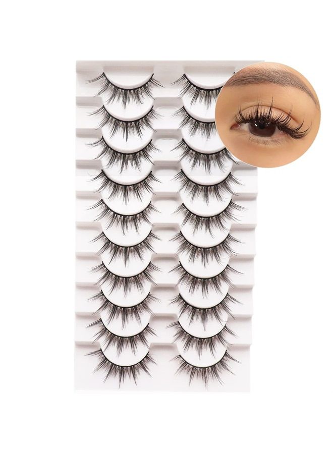 Losha Manga Lashes Fluffy Faux Mink Lashes Natural Look 10 Pairs Asian False Eyelashes Pack Look Like Individual Clusters (6D75) - Image 1