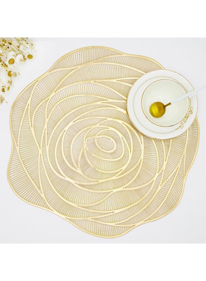 AdasBridal Gold Round Rose Placemats 6pcs for Dinning Table Metallic Plastic Vinyl Place Mats Durable Decorative Table Mats for Daily Use Holiday Wedding Birthday Party Dinner Tableware - Image 1