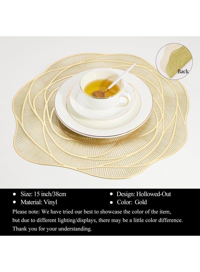 AdasBridal Gold Round Rose Placemats 6pcs for Dinning Table Metallic Plastic Vinyl Place Mats Durable Decorative Table Mats for Daily Use Holiday Wedding Birthday Party Dinner Tableware - Image 2