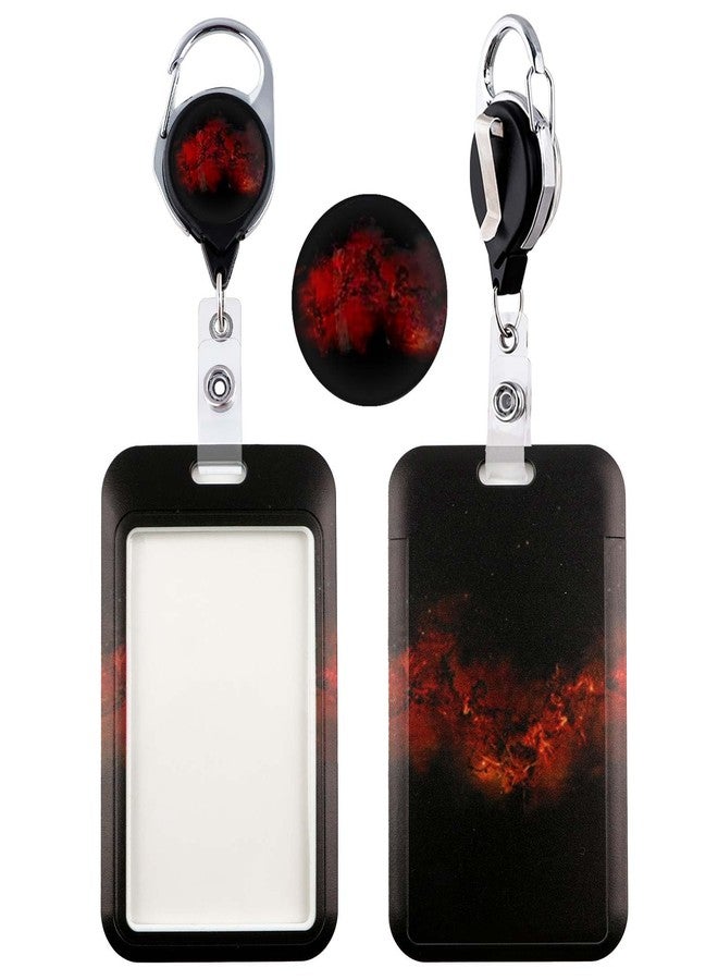 DMLSKY Black Red ID Badge Holder with Retractable Reel Clip, Cool Galaxy Badge Card Keycard Protector Hard Vertical, Heavy Duty Keychain for Name Badge Clip Office Work Nurse Student Teacher Women Men - Image 1