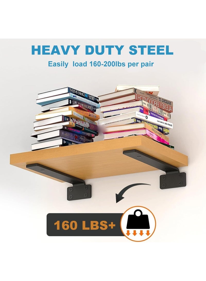 6 Shelf Brackets, 12 Inch Floating Shelf Bracket, Heavy Duty Hidden Shelf Brackets ,  steel Metal Brackets for Shelf Support with Screw Included - Image 4