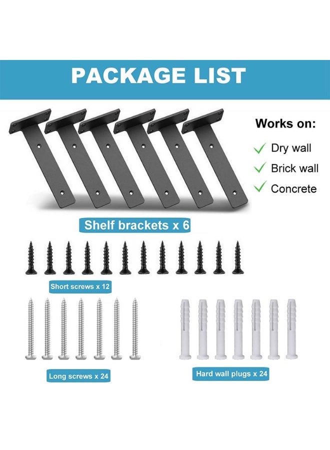 6 Shelf Brackets, 12 Inch Floating Shelf Bracket, Heavy Duty Hidden Shelf Brackets ,  steel Metal Brackets for Shelf Support with Screw Included - Image 3