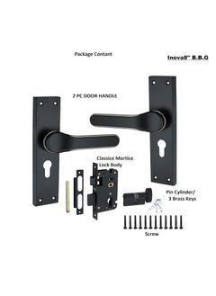 Kunal Kunal Inova BBG Main Door Handle Lock Set with 60MM Brass Cylindrical Lock 3 computrised Brass Ultra Key OfficeBedroom Lock with JBlackBlk Gloss Finish Matrial SteelZinc Size 8 Inch  - Image 2