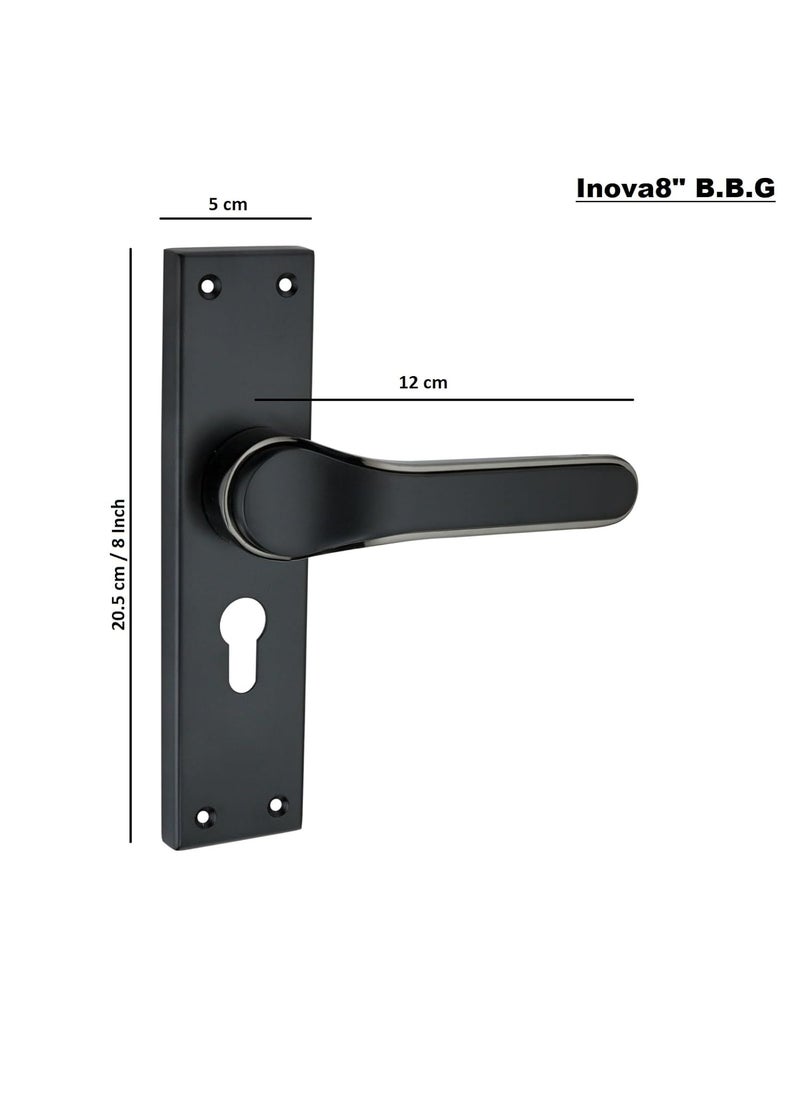 Kunal - Kunal Inova BBG Main Door Handle Lock Set with 60MM Brass Cylindrical Lock 3 computrised Brass Ultra Key OfficeBedroom Lock with JBlackBlk Gloss Finish Matrial SteelZinc Size 8 Inch - Image 1
