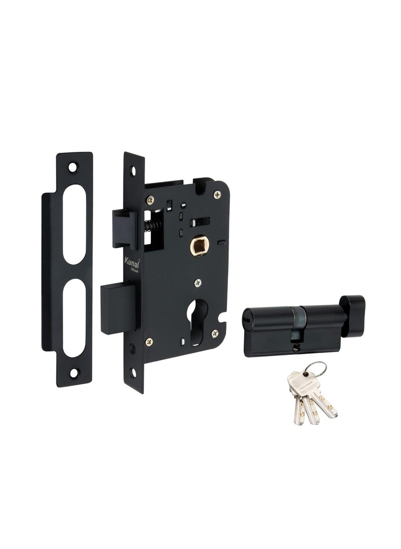 Kunal - Kunal Inova BBG Main Door Handle Lock Set with 60MM Brass Cylindrical Lock 3 computrised Brass Ultra Key OfficeBedroom Lock with JBlackBlk Gloss Finish Matrial SteelZinc Size 8 Inch - Image 1