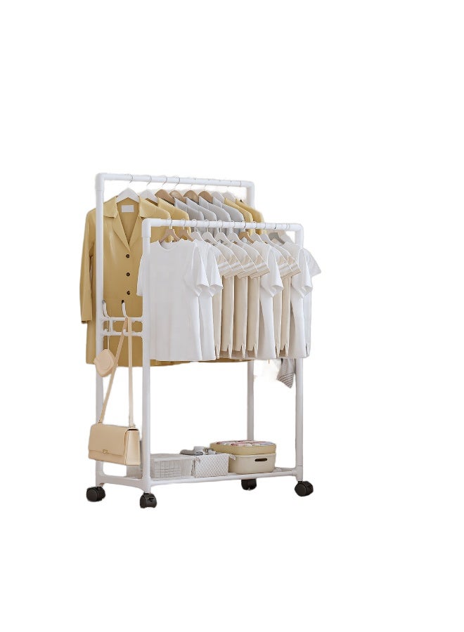 علاقة ملابس مزدوجة بعجلات – منظم ملابس وأحذية وقبعات معدني قابل للتنقل، حامل تجفيف قوي متين للغرف وغرف الغسيل بتصميم عصري موفر للمساحة - أبيض - Image 4