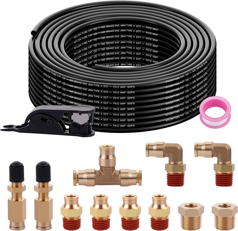 Boeray 50FT 1/4 Air Hose Brass Fittings Kit with Cutter for Air Suspension Systems - Image 1