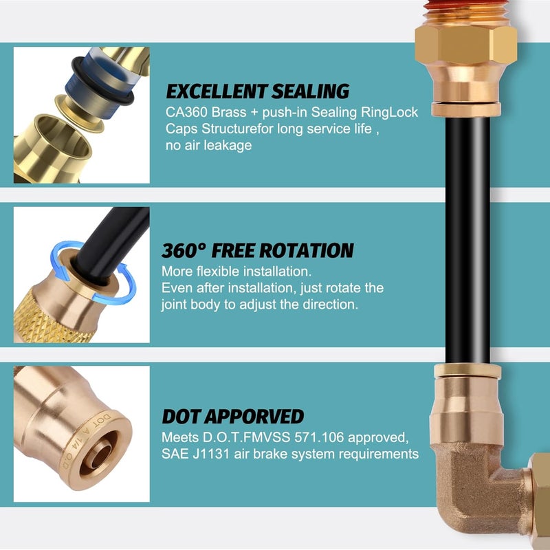 Boeray 50FT 1/4 Air Hose Brass Fittings Kit with Cutter for Air Suspension Systems - Image 5