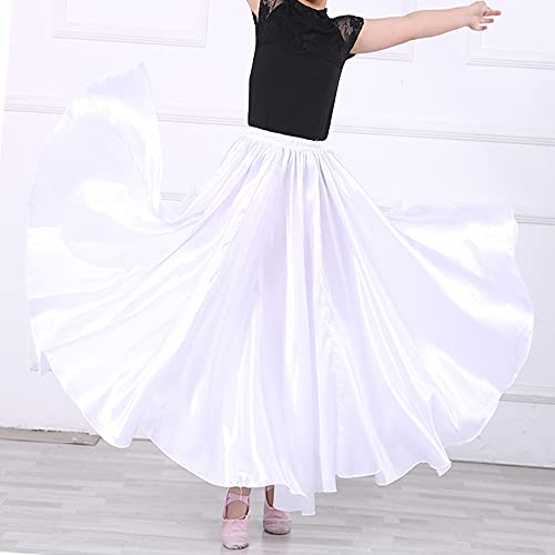 BACKGARDEN 36" White Girls Stretched Shiny Satin Flowy Long Dance Skirt Dancewear - Image 3