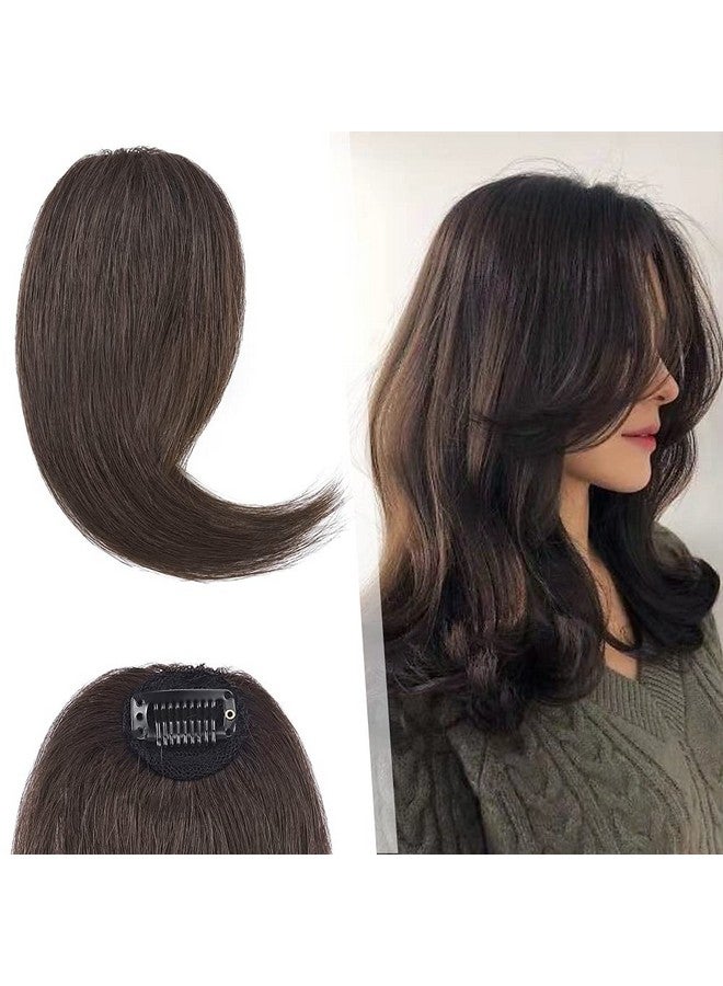 Hairro 100% شعر بشري مشابك جانبية للغرة 2 قطع بني متوسط مشبك على الجزء الأوسط غرة فرنسية 10 بوصة خصلات جانبية - Image 2
