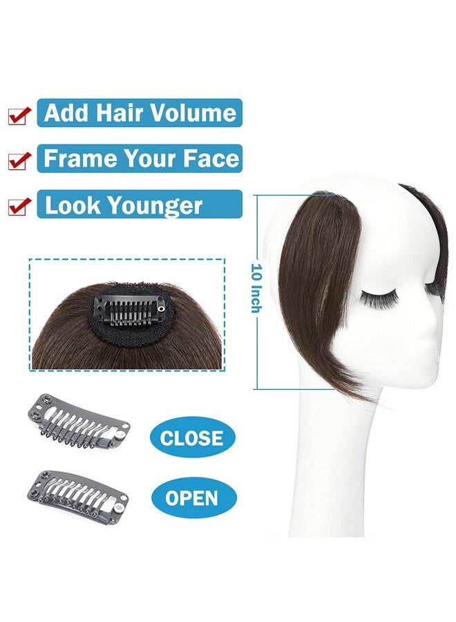 Hairro 100% شعر بشري مشابك جانبية للغرة 2 قطع بني متوسط مشبك على الجزء الأوسط غرة فرنسية 10 بوصة خصلات جانبية - Image 5