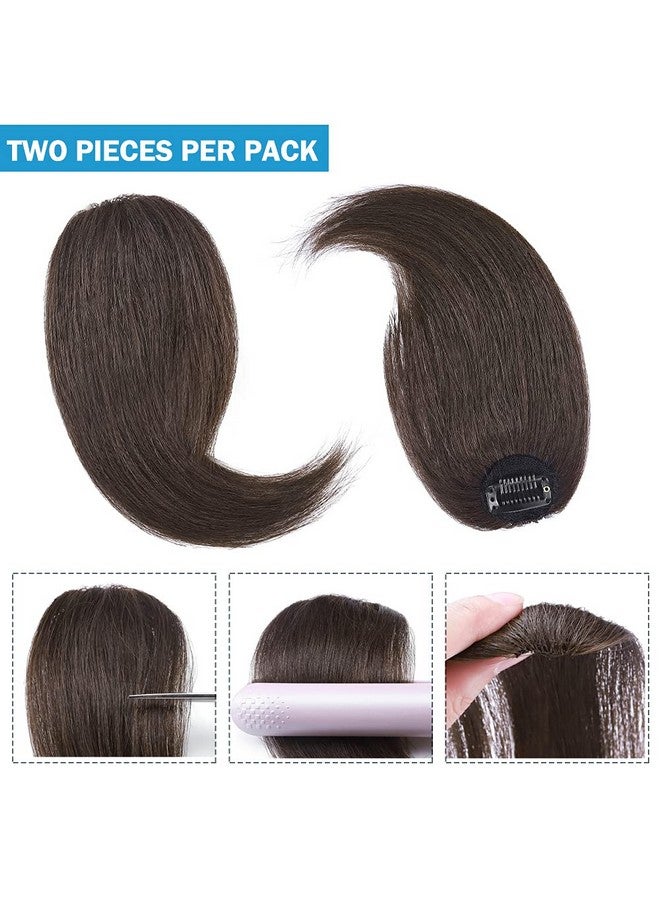Hairro 100% شعر بشري مشابك جانبية للغرة 2 قطع بني متوسط مشبك على الجزء الأوسط غرة فرنسية 10 بوصة خصلات جانبية - Image 4