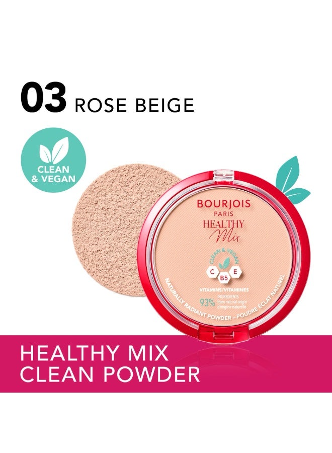 بورجوا باريس بودرة Healthy Mix Clean - الدرجة 03 (Rose Beige): بودرة تثبيت خفيفة الوزن، تمنح لمسة نهائية مطفية طبيعية وتدوم طويلاً. - Image 2
