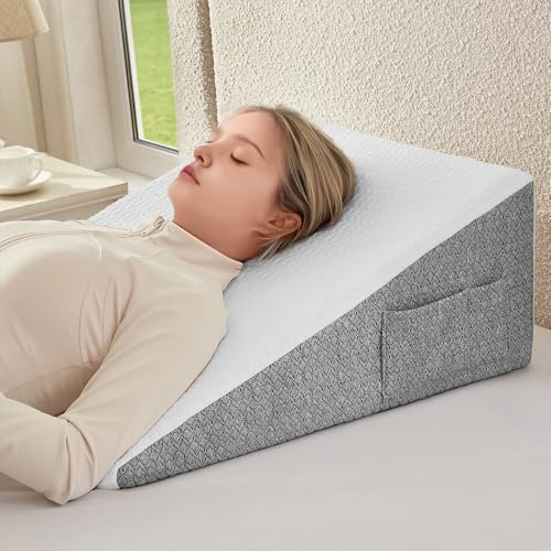 Nordjager Wedge Pillow for Sleeping & Resting, 24"x24"x10" Memory Foam Cushion with Grey and White Patterned Polyester Cover, Ideal for Bedroom & Living Room – Comfortable Support for Adults - Image 1