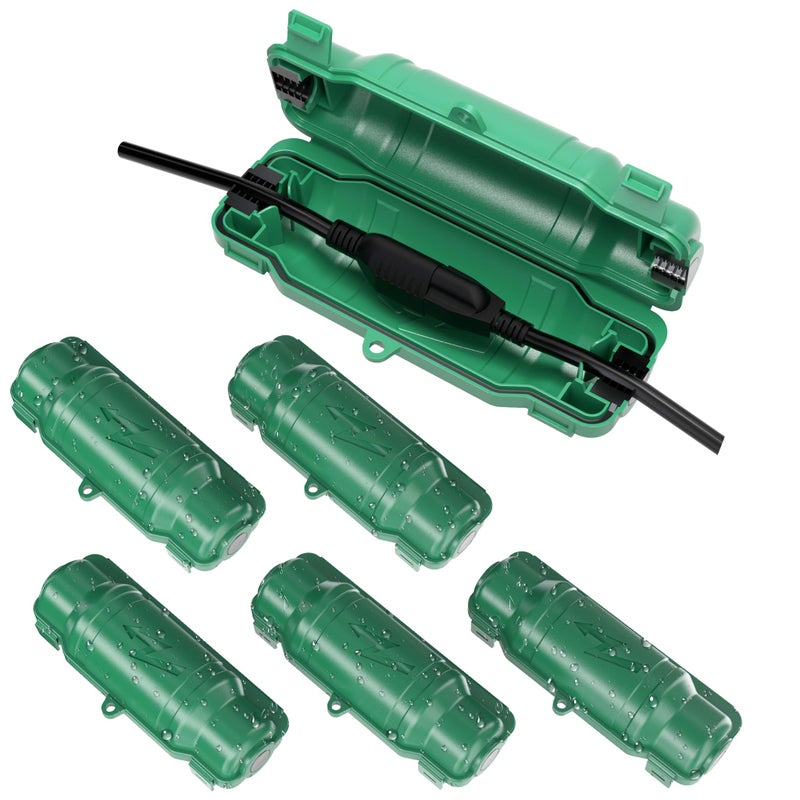 Cismorvex 6 Pack Outdoor Extension Cord Safety Cover with Waterproof Seal IP54 Water-Resistant, Weatherproof Electrical Connection Box with 2 Latches, Plug, Socket, Holiday Decoration Light, Green - Image 1