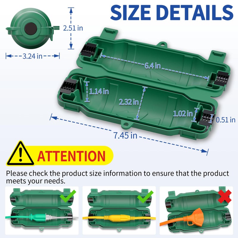 Cismorvex 6 Pack Outdoor Extension Cord Safety Cover with Waterproof Seal IP54 Water-Resistant, Weatherproof Electrical Connection Box with 2 Latches, Plug, Socket, Holiday Decoration Light, Green - Image 2