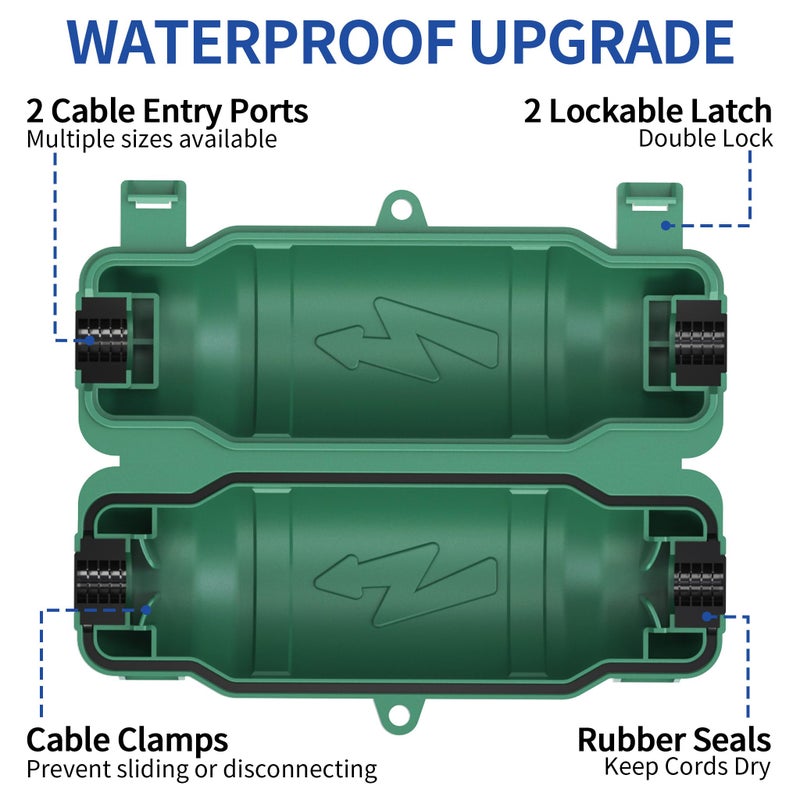 Cismorvex 6 Pack Outdoor Extension Cord Safety Cover with Waterproof Seal IP54 Water-Resistant, Weatherproof Electrical Connection Box with 2 Latches, Plug, Socket, Holiday Decoration Light, Green - Image 3
