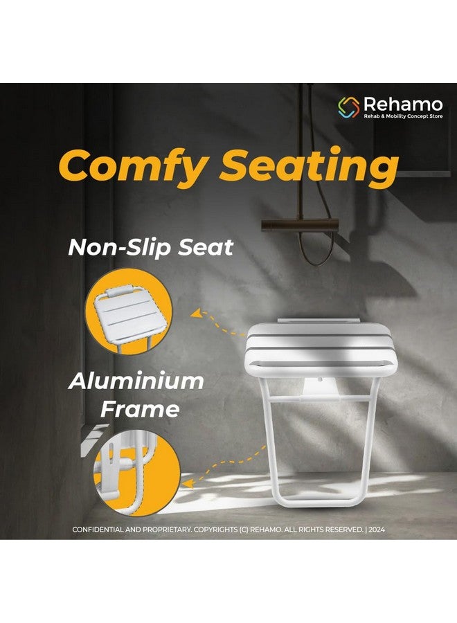 Rehamo Flip Up Bathroom Chair Showerie PFD for Senior Citizens, Pregnant Women & Post-Op | Wall Mounting Bathroom Stool with Aluminum Frame, Stable Bush, Two Point Locking System & 1 Year Warranty - Image 5