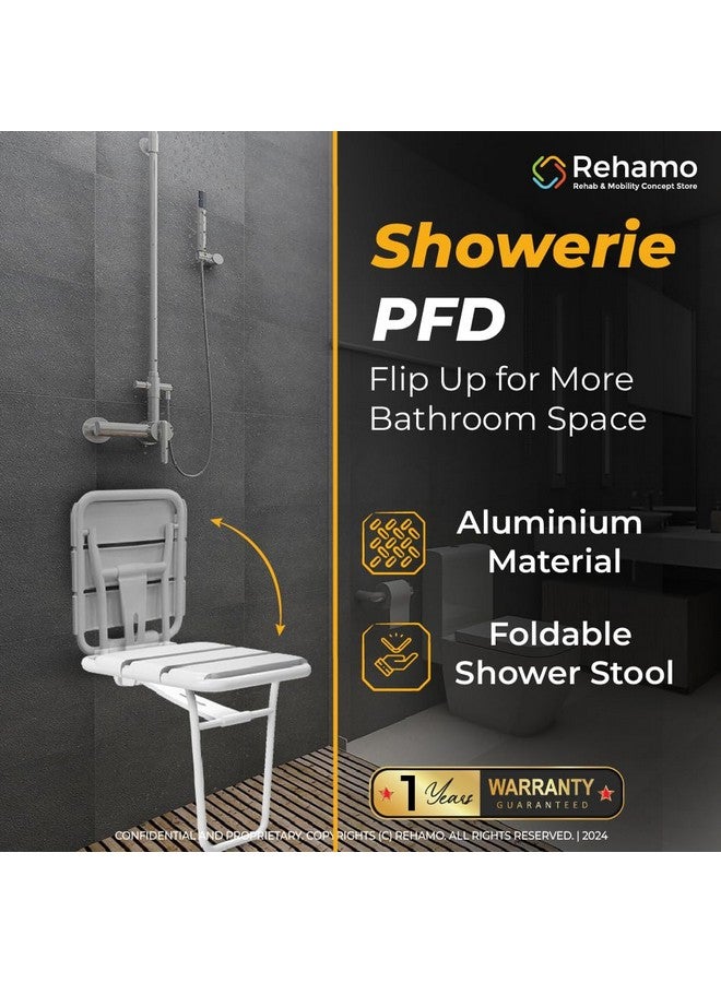 Rehamo Flip Up Bathroom Chair Showerie PFD for Senior Citizens, Pregnant Women & Post-Op | Wall Mounting Bathroom Stool with Aluminum Frame, Stable Bush, Two Point Locking System & 1 Year Warranty - Image 3