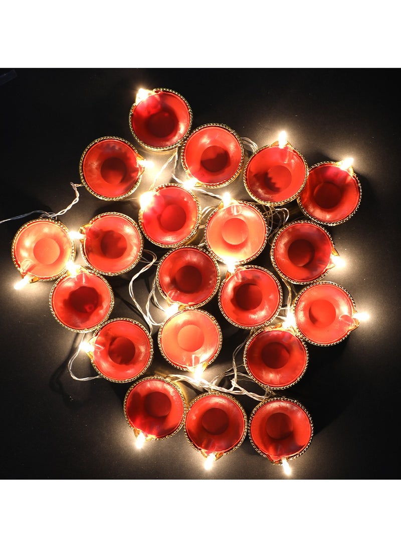ZAYO LED Diya String Lights – Decorative Electric LED Fairy Lights with Traditional Diya, Design for Home Decor, Diwali, Festivals, Weddings & Party Decoration, 20 Pieces LED Diya set - Red - Image 2