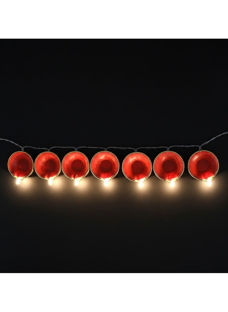 ZAYO LED Diya String Lights – Decorative Electric LED Fairy Lights with Traditional Diya, Design for Home Decor, Diwali, Festivals, Weddings & Party Decoration, 20 Pieces LED Diya set - Red - Image 3