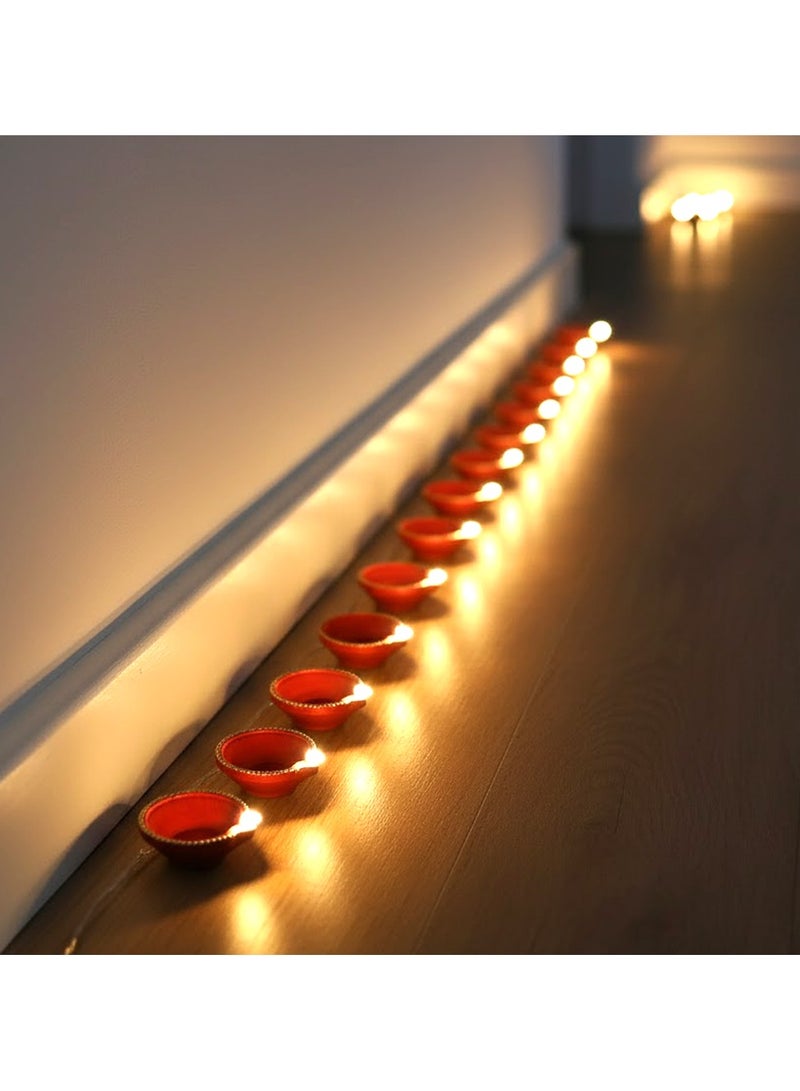 ZAYO LED Diya String Lights – Decorative Electric LED Fairy Lights with Traditional Diya, Design for Home Decor, Diwali, Festivals, Weddings & Party Decoration, 20 Pieces LED Diya set - Red - Image 4