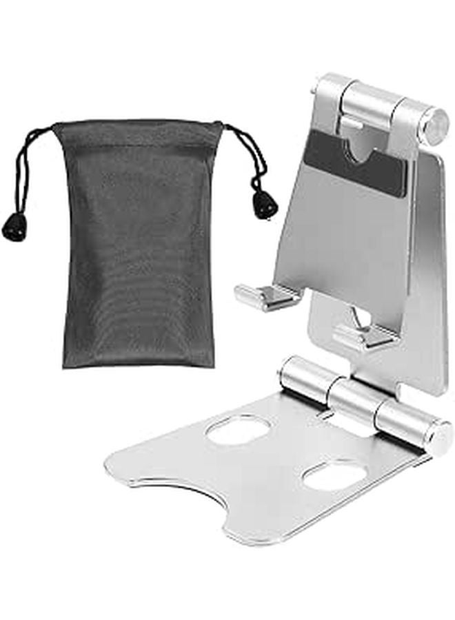 Aluminum Alloy Mini Folding Phone Tablet Stand Portable 3 Fold Silver Desktop Travel Holder - Image 1