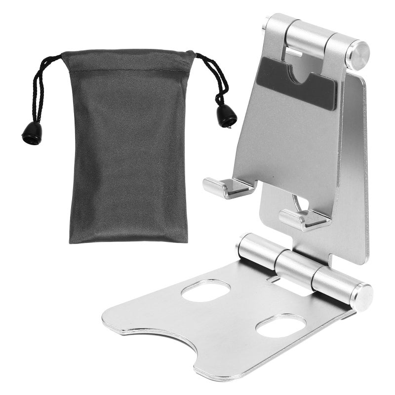Aluminum Alloy Mini Folding Phone Tablet Stand Portable 3 Fold Silver Desktop Travel Holder - Image 2