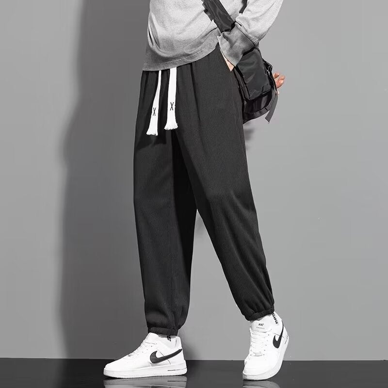 Summer Thin Leg-Tied Pants Men'S Summer Straight Casual Sports Pants Trendy Brand Loose Cropped Pants For Boys - Image 1