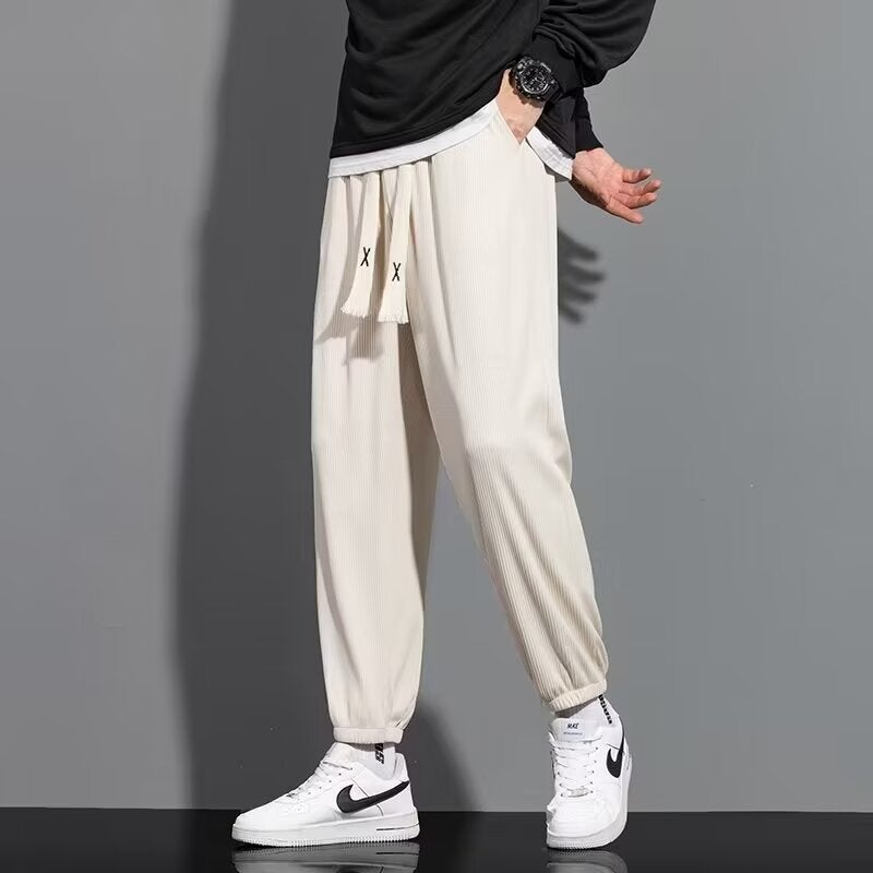 Summer Thin Leg-Tied Pants Men'S Summer Straight Casual Sports Pants Trendy Brand Loose Cropped Pants For Boys - Image 4