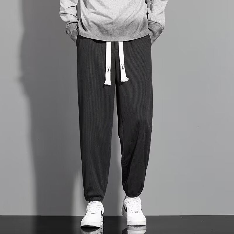 Summer Thin Leg-Tied Pants Men'S Summer Straight Casual Sports Pants Trendy Brand Loose Cropped Pants For Boys - Image 3