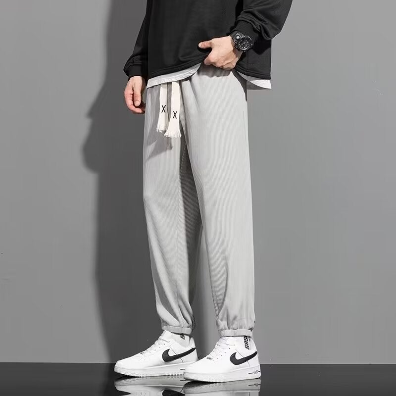 Summer Thin Leg-Tied Pants Men'S Summer Straight Casual Sports Pants Trendy Brand Loose Cropped Pants For Boys - Image 5