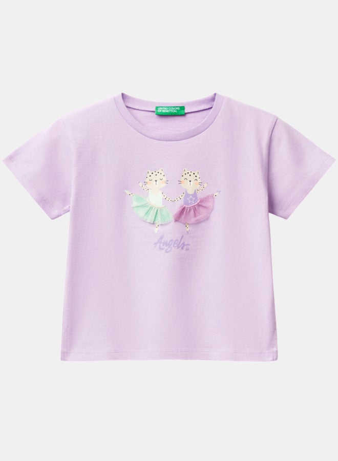 بينيتون تي شيرت بنات مع طباعة وزين - Image 1