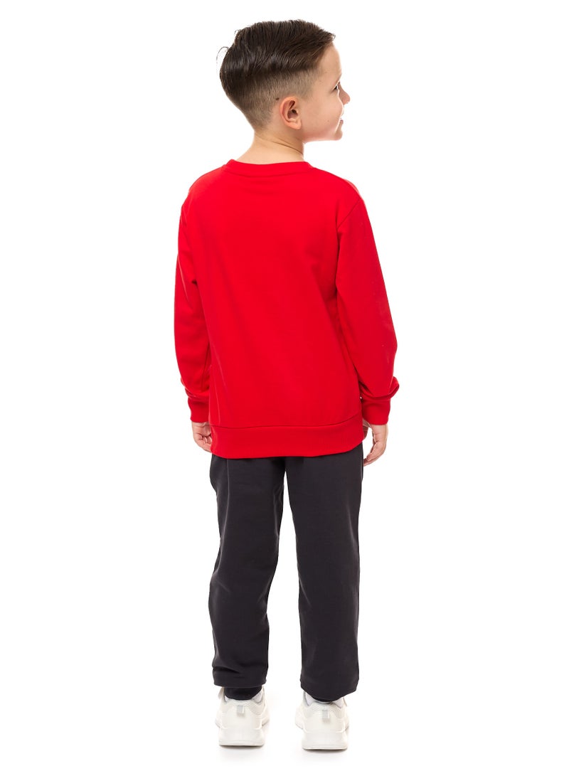 فكتور اند جين طقم سويت شيرت وبنطلون رياضي للأولاد مكون من قطعتين (من 2 إلى 8 سنوات) باللون الأحمر الداكن - Image 3