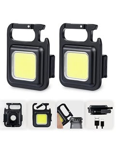 Toshionics 2 Pcs Key Chain LED Light 800 Lumens COB Rechargeable Keychain Mini Flashlight 4 Light Modes Portable Pocket Light with Folding Bracket Bottle Opener and Magnet Base for Fishing Walking Camping  - Image 1