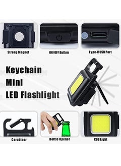 Toshionics 2 Pcs Key Chain LED Light 800 Lumens COB Rechargeable Keychain Mini Flashlight 4 Light Modes Portable Pocket Light with Folding Bracket Bottle Opener and Magnet Base for Fishing Walking Camping  - Image 4