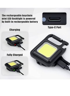 Toshionics 2 Pcs Key Chain LED Light 800 Lumens COB Rechargeable Keychain Mini Flashlight 4 Light Modes Portable Pocket Light with Folding Bracket Bottle Opener and Magnet Base for Fishing Walking Camping  - Image 3