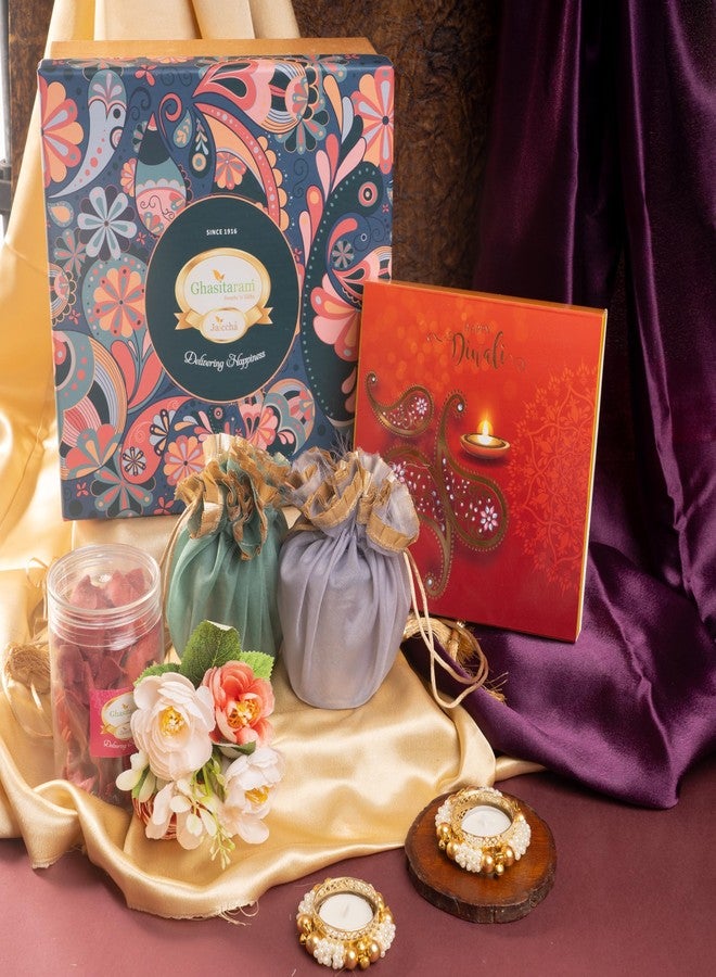 Jaiccha Ghasitaram Gifts Jaiccha Diwali Gift - Ghasitaram Big Hamper Box of Best Bites, mithai/Sweet Pouches, dryfruit, namkeen and t- Lights|Gift Hamper|Diwali Gift Hamper|Food Hampers|Gourmet Hampers| - Image 1