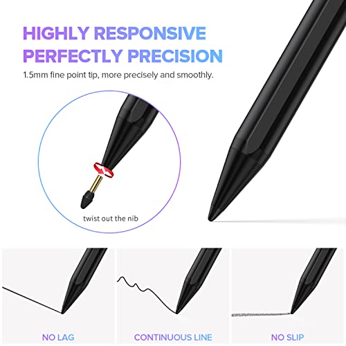 JAMJAKE Stylus Pen 2X Fast Charge Active Pencil Compatible with 2018-2025 Apple iPad Pro 11"/12.9"/M4, iPad Air 3/4/5/M2/M3, iPad 6-11, iPad mini 5/6 Gen-Black - Image 4